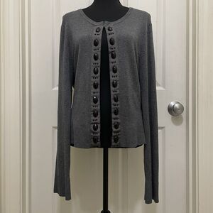 George Open Front Knit Cardigan Beaded Front Gray Long Sleeve Soft X-Large XL‎